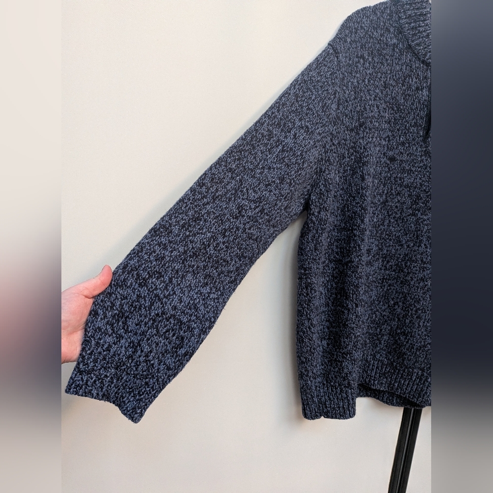 L.L. Bean 100% Lambs Wool VTG Blue Marbled Knit 1/4 Button Up Sweater Size XL - Picture 2 of 12